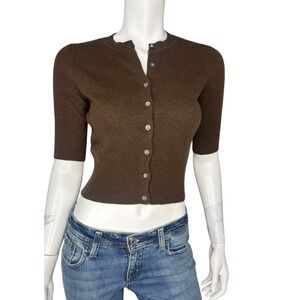 Vintage Y2K Express Cropped Cardigan Sweater Women's Size S 100% Cashmere Brown